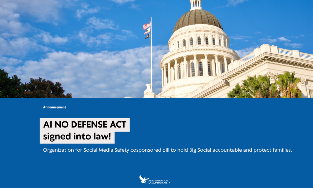 Announcement that AB 316, the AI No Defense Act, is now California law.